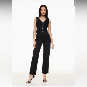 Black Denim Forum Arlo High Rise Straight High Wasted Jeans from Aritzia